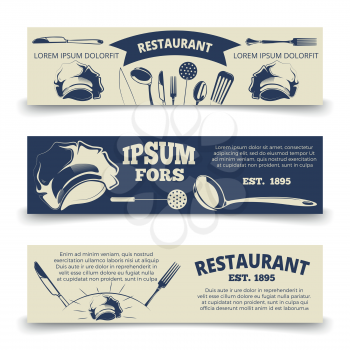 Vintage restaurant horizontal banners template, Set of card restaurant illustration