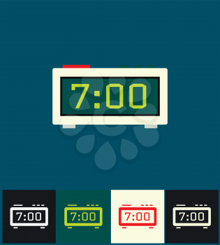 Clock icon. Flat vector illustration on different colored backgrounds. Digital clock collection icons