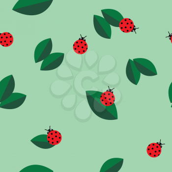 Ladybugs and leaves texture. Vector seamless pattern background illustration