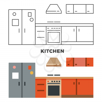 Flat kitchen concept isolated on white background. Kitchen furniture, vector illustration