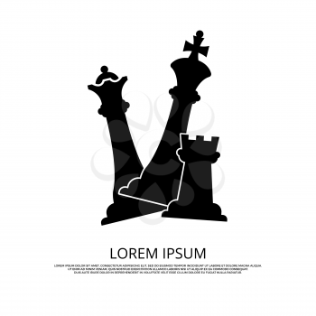 Black chess pieces icon - background with chess. Mind game strategy, vector illustration