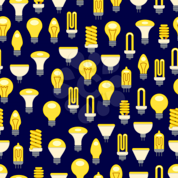Bright light bulbs seamless pattern. Background with bright lamp. Vector illustration