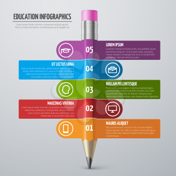 Business learning and school education vector infographic template with pencil and options. Graphic school infographic education illustration