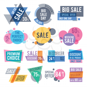 Promotion badges, best offer and price stickers and discount labels vector set. Promotion labels best seller and badge for business illustration
