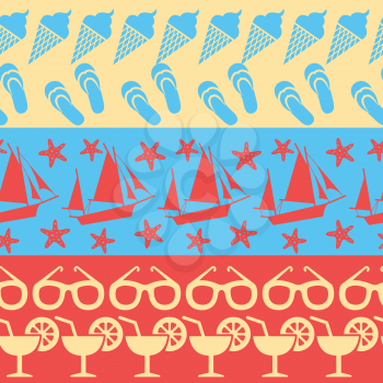 Sea and summer seamless borders. Pattern background illustration. Vector illustration