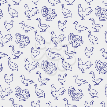 Popular farm birds seamless pattern. Vector farm animal farm illustration