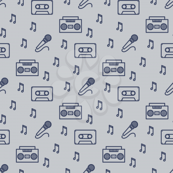 Retro musician seamless pattern design. Background with music tools. Vector illustration