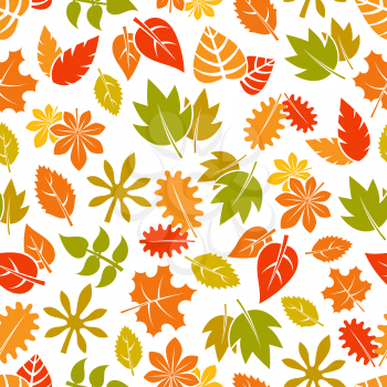 Autumn leaves seamless pattern - colorful fall foliage background. Vector illustration