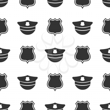Police seamless pattern with police cap and badge. Police monochrome background
