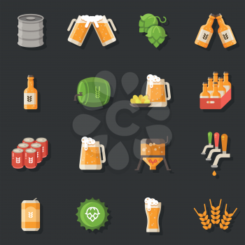 Beer vector flat icons. Oktoberfest german festival symbols. Barrel beer traditional holiday signs vector illustration
