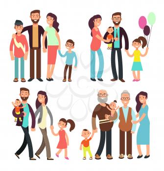 Happy active family cartoon people vector characters. Illustration of people family character together