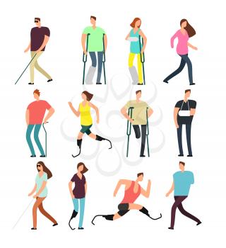 Disabled persons vector cartoon characters set. Handicapped people isolated on white background. Disabled person character, activity athlete handicap illustration