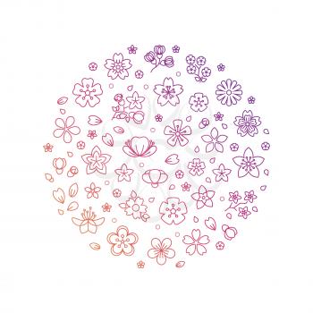 Blossom flowers thin line icons isolated on white design. Vector illustration