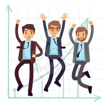 Happy jumping business man. Flat success in business concept design. Businessman success and happy, worker character and teamwork. Vector illustration