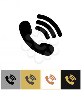 Phone icon, telephon talking symbol on gold, black and white backgrounds vector illustration. Communication sign phone