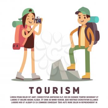 Tourist cartoon characters isolated on white background. Tourism flat concept. Vector illustration
