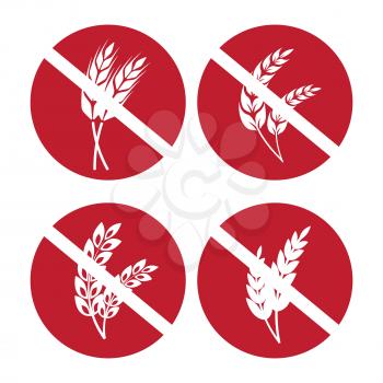 Gluten free icons set with wheat and rye ears. Vector illustration