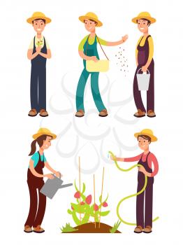 Female farmers cartoon vector set isolated on white. Female farmer, farm profession gardener illustration