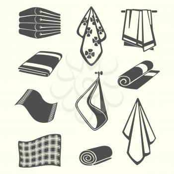 Kitchen and room service towels, napkins, textile vector illustration isolated on background