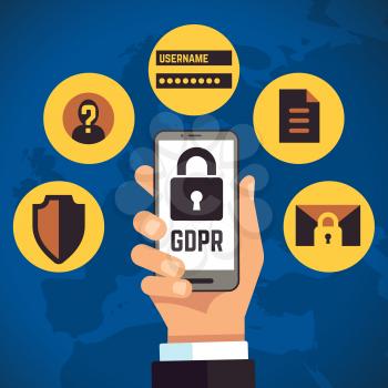 GDPR. General Data Protection Regulation internet identity european business vector concept. Regulation digital info, lock and protection illustration