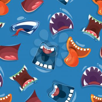 Seamless pattern with color cartoon monster mouths background. Vector illustration