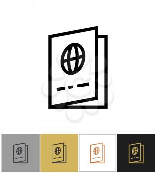 Passport icon, national passports cover sign on white and black backgrounds. Vector illustration