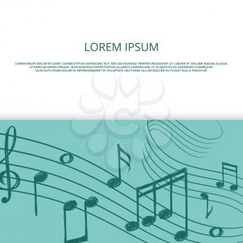 Hand drawn music wave with notes vector banner or poster template illustration