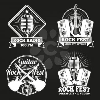 White music festival banners set. Rock music fest emblems vector design illustration