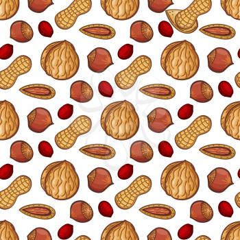 Fresh nuts seamless pattern. Vector nuts on white sketch background illustration