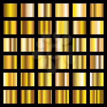 Gold gradient. Golden metal squares vector collection. Metal shiny golden, gold square smooth illustration