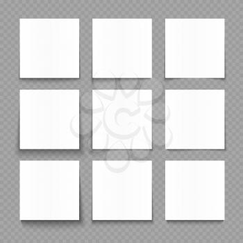 Notepad blank sheets of white paper with shadow effects vector illustration. Paper sheet for note message, template of square paper cards