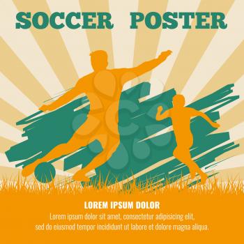 Soccer players vector poster template. Illustration of sport football banner