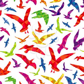 Colorful polygonal animal birds seamless pattern background. Vector flat illustration