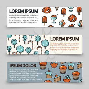 Sweet candy cake ice cream banners - desserts banners template. Vector illustration