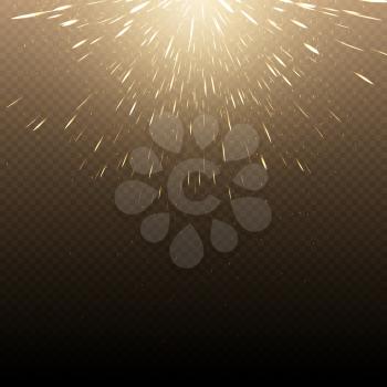 Falling hot fire glowing sparks vector background. Shine light glow and hot sparks bright illustration