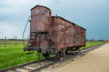 Holocaust Death Camp cattle car train from Nazi Germany concentration camp Auschwitz-Birkenau 