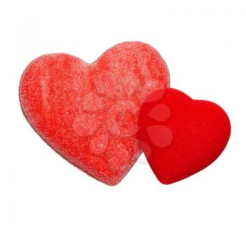 Two red valentine hearts isolated on white.