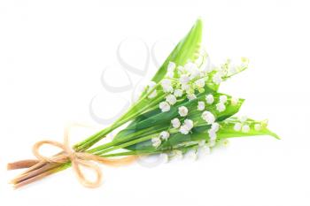 Bouquet of white flowers lilies of the valley isolated on white background