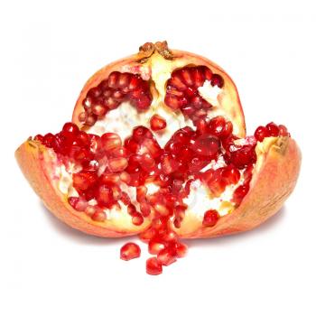 Red pomegranate with grains isolated on white.
