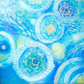 Abstract art painting. Underwater world. Abstract blue hand painted background.