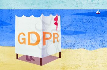 GDPR concept illustration. Locker room on the beach with General Data Protection Regulation abbreviation - GDPR - as a symbol of privacy protection.