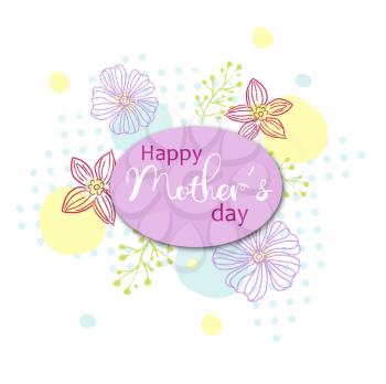 Holiday card with text Happy Mother's Day on colorful flowers decorated background. Holiday background. Can be use for sale advertisement, backdrop, as a greeting card, poster, banner,flyer