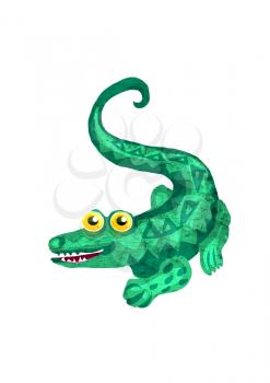 Crocodile-stylized illustration using different textures. Isolated on a white background