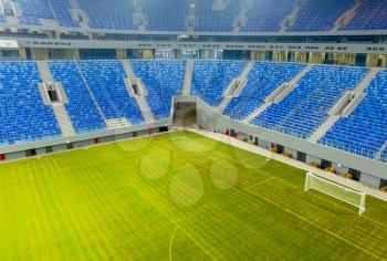 Moscow, Russia - May 22, 2018: Stadium in the new building. New stadium. Lawn and stands