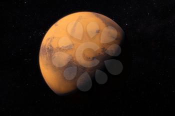 The planet Mars. Red planet in space. Computer graphics.