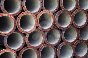 Stacked steel pipe industrial texture background from part of valves for industry