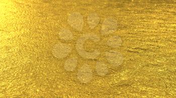 Defocused golden toned water surface background. Flecks of sunlight and ripples on the water. Water background.  Water surface texture.