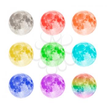 Multicolored full moons isolated on white background. Tolerance concept.