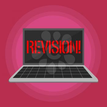 Text sign showing Revision. Business photo text Rechecking Before Proceeding Self Improvement Preparation Laptop with Grid Design Keyboard and Blank Black Screen on Pastel Backdrop