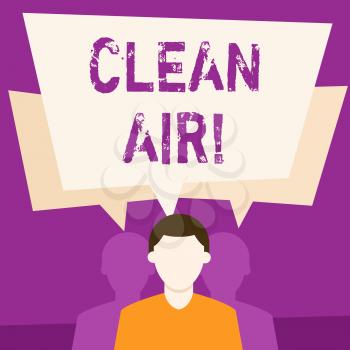 Text sign showing Clean Air. Business photo showcasing forbidding in certain areas burning any fuel that produces smoke Faceless Man has Two Shadows Each has Their Own Speech Bubble Overlapping